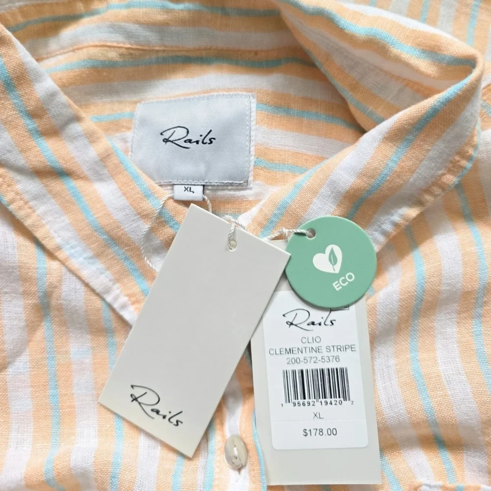 RAILS Clio Clementine Stripe Top Blouse Linen Eco XL Oversized NWT - Picture 6 of 6